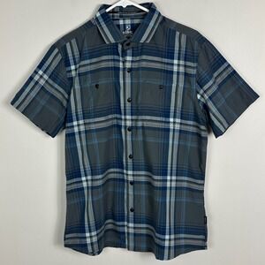 Kuhl Blue Plaid Short Sleeve Button Down Styk Shirt Mens Size‎ Medium Outdoors
